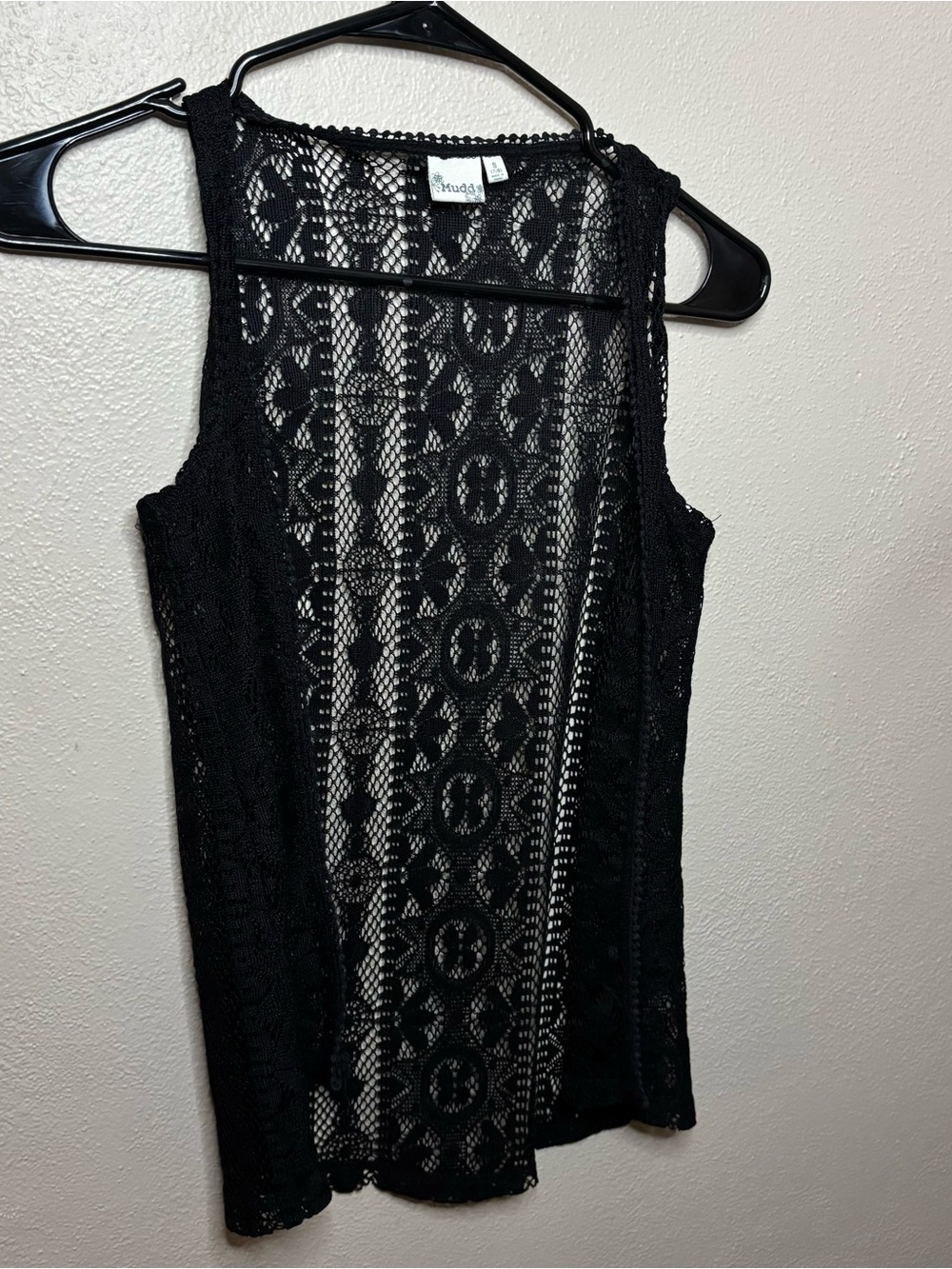 Mudd Black Lace Open Front Sleeveless Vest Boho Festival Y2K Size Small